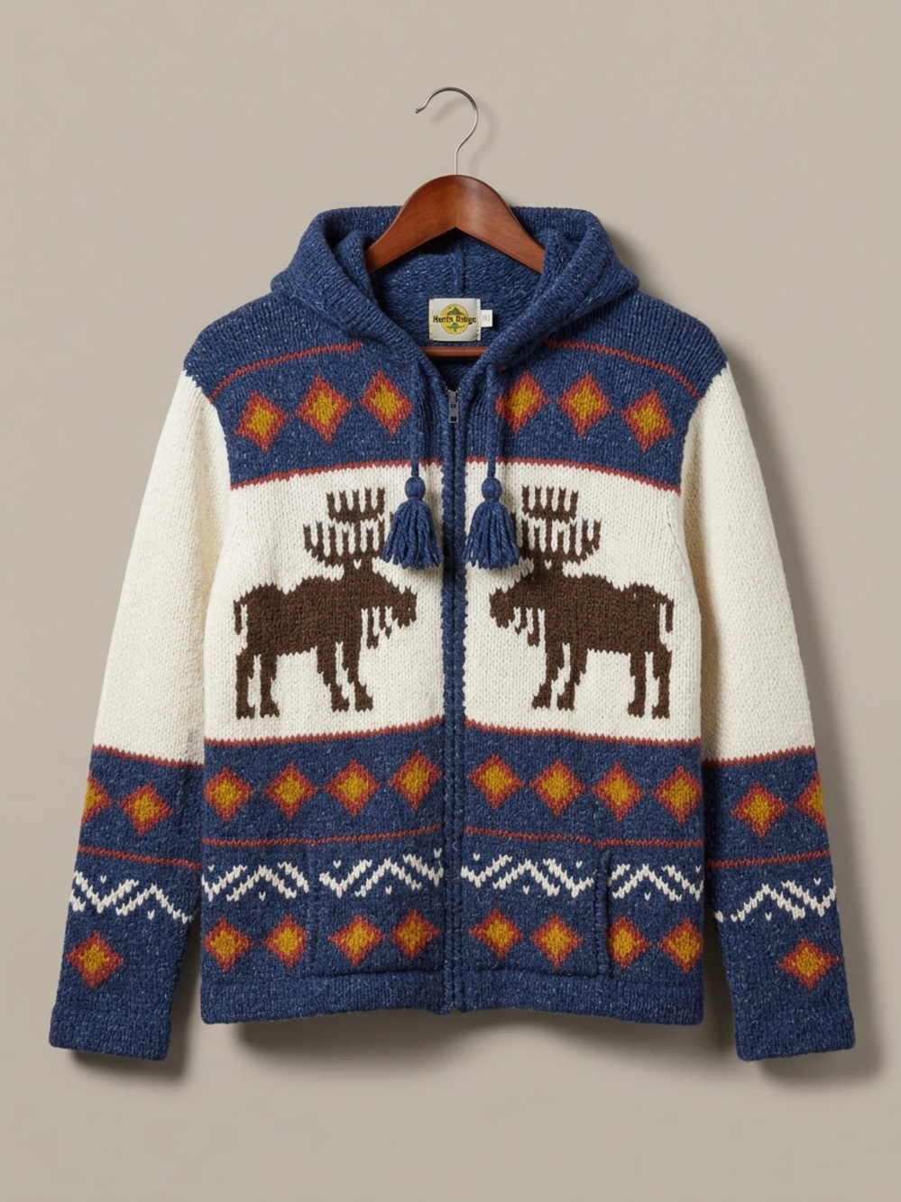 Unisex Wool Hooded Moose Zip Sweater - Heritage